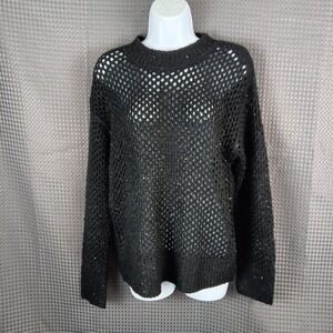 Jessica Simpson Black Open Knit Sweater Sequin XS Sheer Long Sleeve